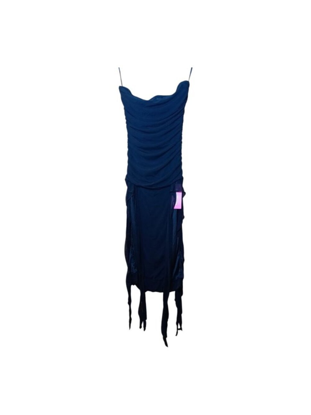 Shein Ruched Asymmetrical Size S Black Strapless Slit Sheer Overlay Tube Dress